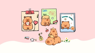 卡皮巴拉可爱贴纸全屏壁纸