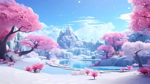4k雪景樱花