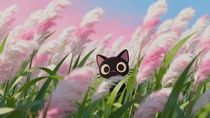 唯美治愈芦苇丛小黑