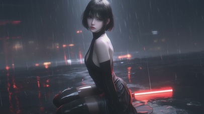 浪漫雨中光剑女孩可爱短发美女