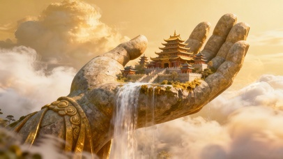 佛像掌中的寺庙