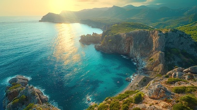 日落余晖悬崖海岸线