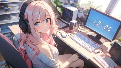 清纯粉发电竞少女