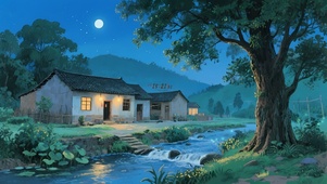 夏夜蝉鸣乡村