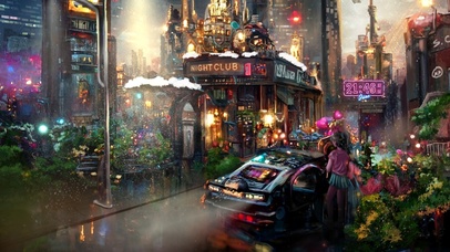 雨中唯美城市街景