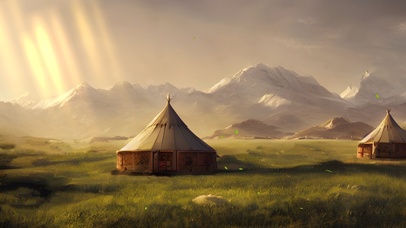 傍晚草原蒙古包