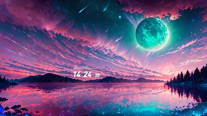 唯美霞光夜晚湖畔