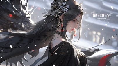 风雪中女孩和黑龙