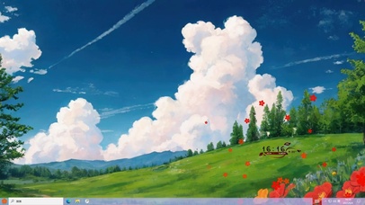 蓝天红花和草坪主题壁纸