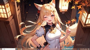 4k金发狐耳枫叶美少女