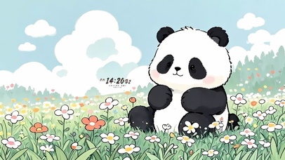 可爱鲜花从中熊猫