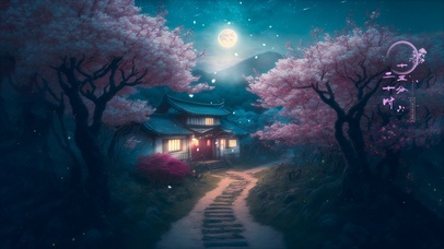 唯美古风月夜山中人家