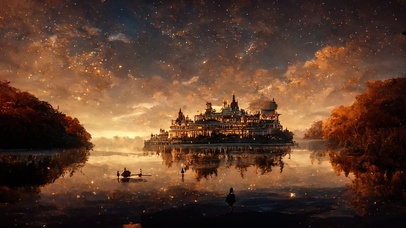 4K唯美治愈水墨古风城堡湖景