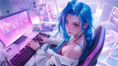 蓝发电竞少女金克斯