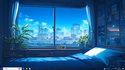 唯美治愈动漫房间夜晚主题