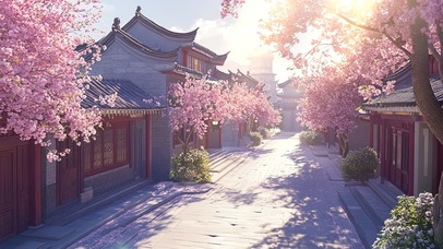 清透夏日午后的樱花古镇