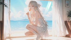 海边白纱少女