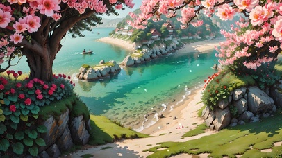 通往海边的鲜花小路