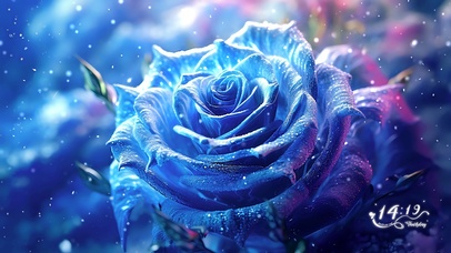 4K雪中顶风绽放的蓝玫瑰