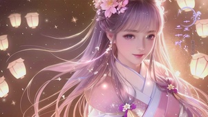 放孔明灯的古风少女