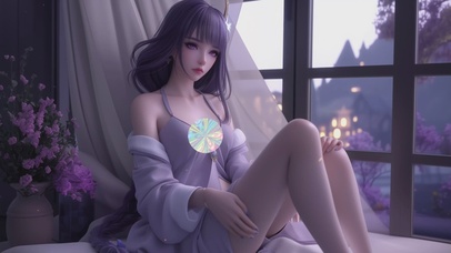 窗户边阳光女孩