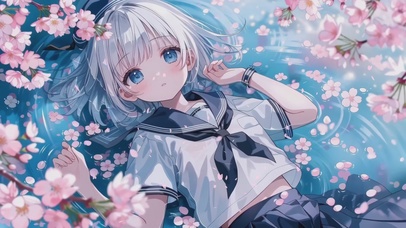 可爱樱花湖中少女