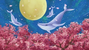 月夜星轨桃花鲸鱼