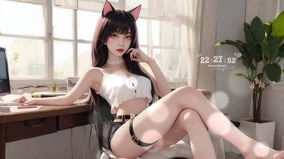 午后书房黑发狐耳大长腿美女