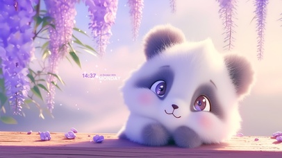 可爱紫藤树下熊猫