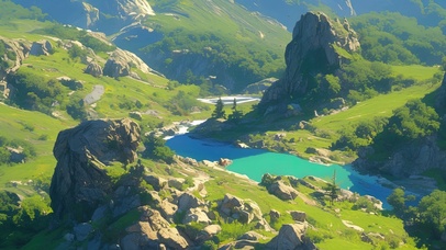 绿色护眼山谷河流