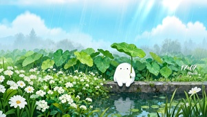 雨天池塘边的治愈团子