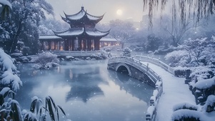 寒江雪韵古亭
