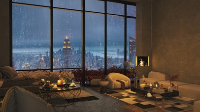 雨夜城市房间客厅