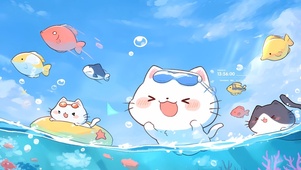 夏日泳池猫咪