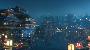古风夜晚古城