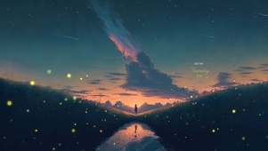 夕阳夜空萤火
