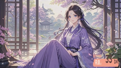 古风紫色汉服樱花少女