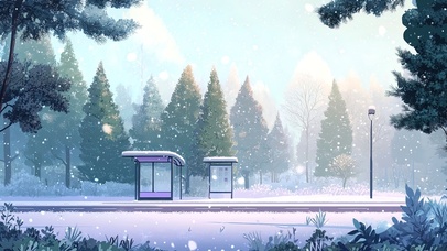 飘雪下的公交站