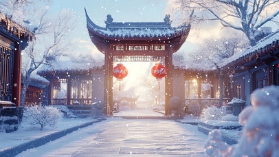 新年的第一场温馨的雪