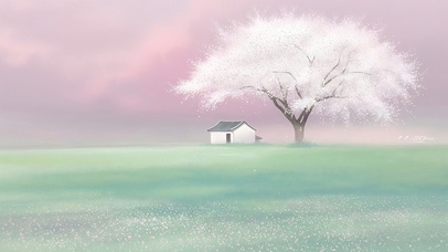 墙绘-草原杏花雨下的小屋