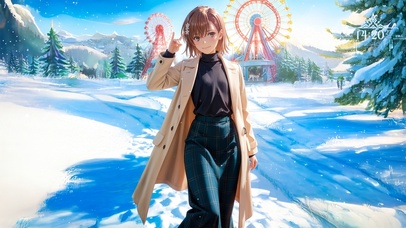 冬日雪地游乐场少女