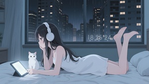 城市雨夜听歌的女孩