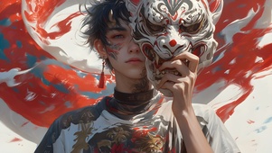 国风面具少年