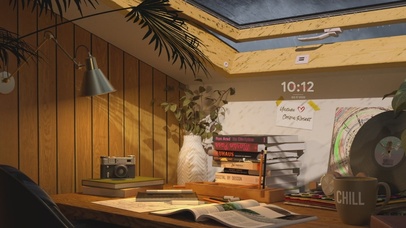 舒适的阁楼窗边学习