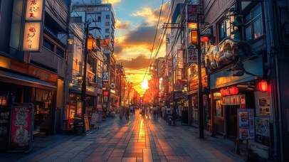 在落日中的街道穿梭