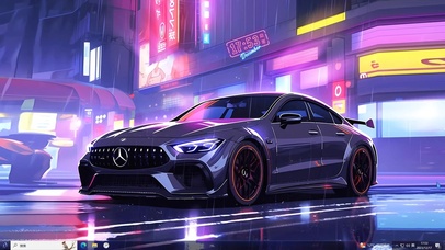 赛博雨夜街头超跑