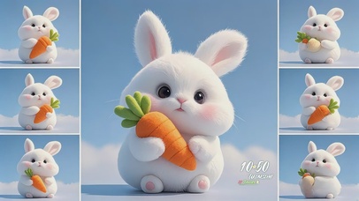 宫格蓝天白云小萌兔