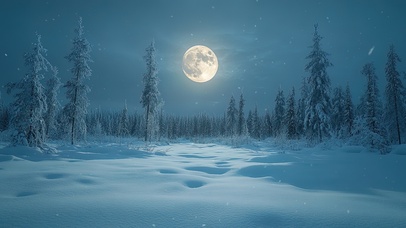 月下雪原松林