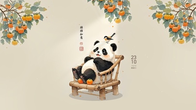 柿柿如意 柿子树下的熊猫