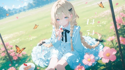 可爱草地上小女孩